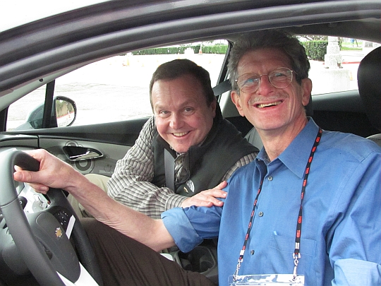 Felix Kramer driving a Volt with GM's Volt Vehicle Line Director at TED 2010